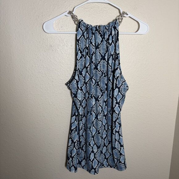 Michael Kors Blouse Women's Small Blue Snake Print Chain Tank Top Career - Picture 4 of 8
